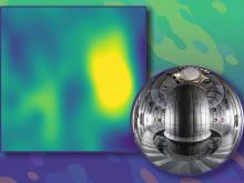 graphic of plasma blob (yellow) with inset of tokamak interior