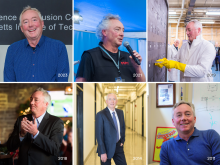 A photo grid of six candid and portrait photographs featuring Dennis Whyte in 2011, 2014, 2018, 2019, 2021, and 2023.